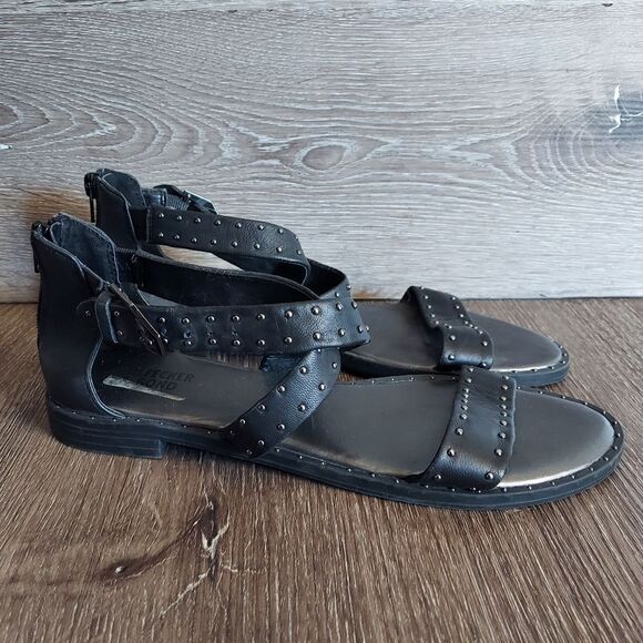 Bleecker & Bond Helene Studded Sandals Womens Size 8 Black Leather - Picture 1 of 9